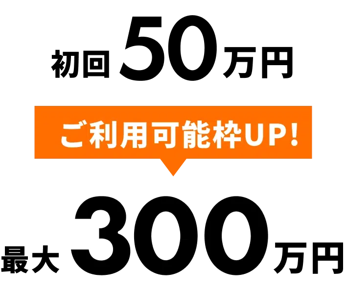 初回50万円 -> （ご利用可能枠UP!） -> 最大300万円